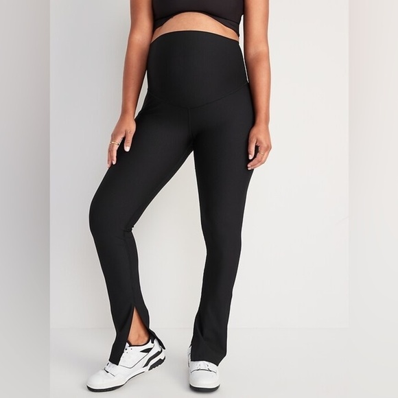 NWT! Maternity Rollover-Waist PowerSoft Rib-Knit Split-Hem Flare Legging Large🏋️ - Picture 1 of 2
